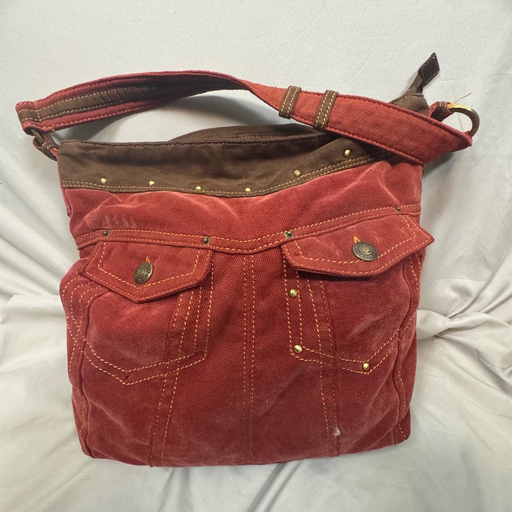 Tommy Hilfiger Hobo Bag Womens Medium Red Canvas Y2K Good Condition SKU 629